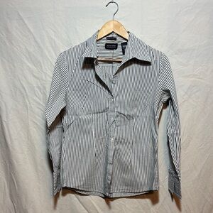 New York and Company Black and White Striped Button up